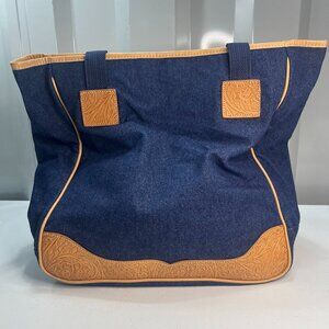 Richmark Denim Tooled Leather Trim Weekender Bag Carry-On Made in USA Vintage